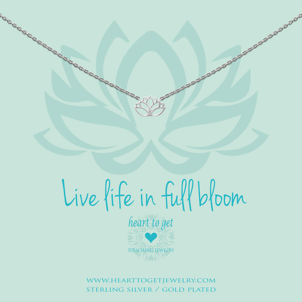 necklace lotus, 'Live life in full bloom', silver, gold plated or rose plated, €59,95-€69,95, Love for Charity collection, Heart to Get Jewelry