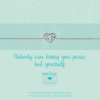 bracelet heart shape olive tree, 'Nobody can bring you peace but yourself', silver, gold plated or rose plated, €39,95-€49,95, Love for Charity collection, Heart to Get Jewelry