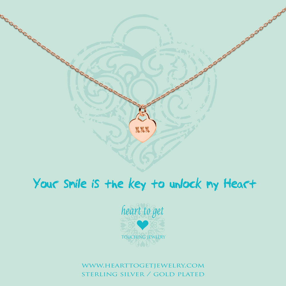 Necklace heart lock, "Your smile is the key to unlock my heart"