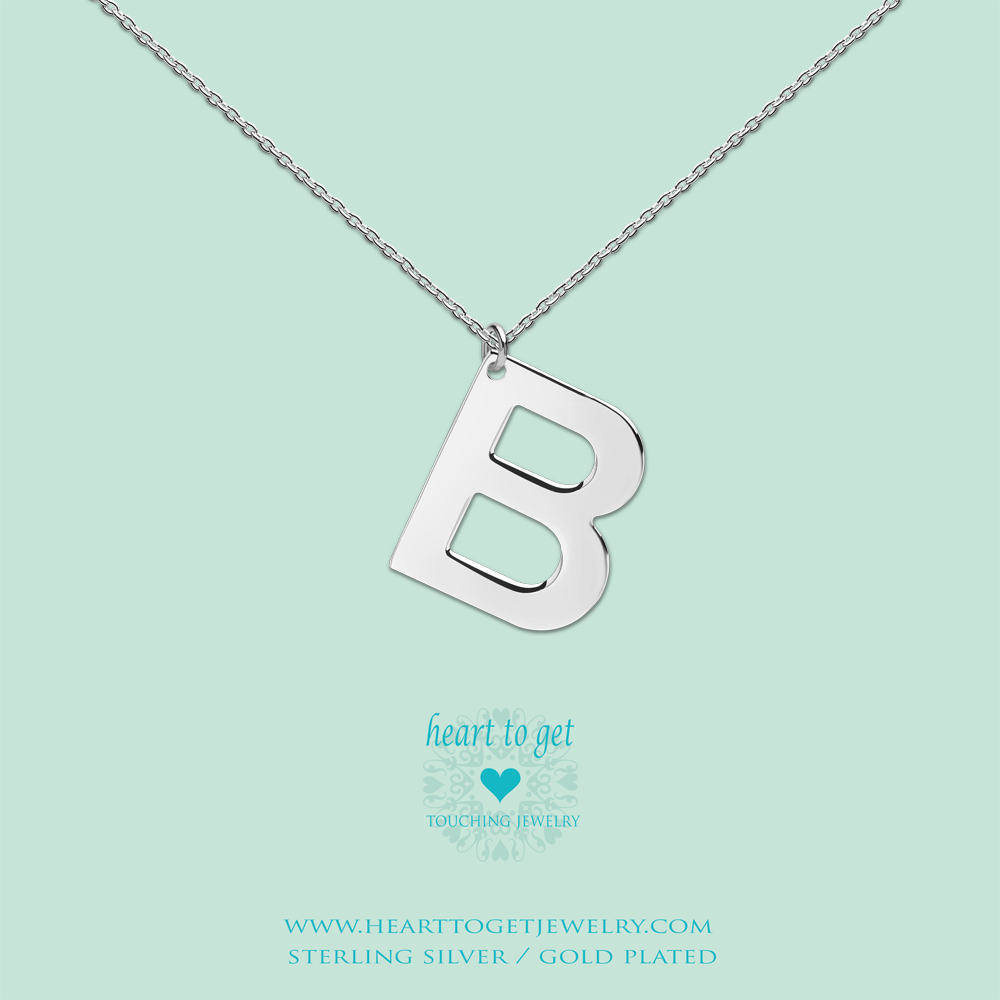 big initial B, silver and gold plated, Big Initial Collection, Heart to Get Jewelry