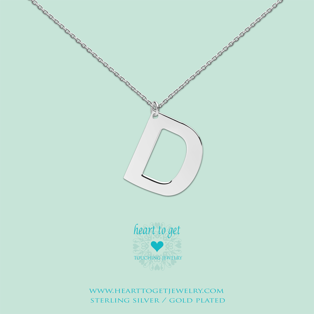 big initial D, silver and gold plated, Big Initial Collection, Heart to Get Jewelry