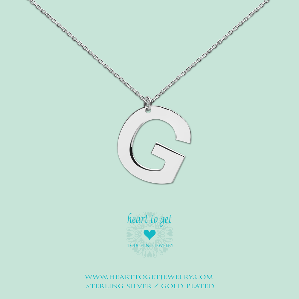 big initial G, silver and gold plated, Big Initial Collection, Heart to Get Jewelry