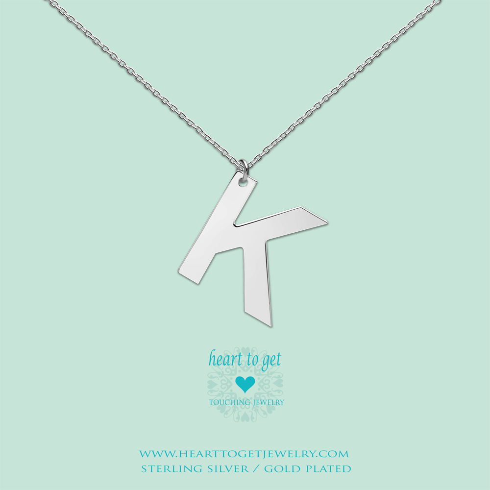 big initial K, silver and gold plated, Big Initial Collection, Heart to Get Jewelry