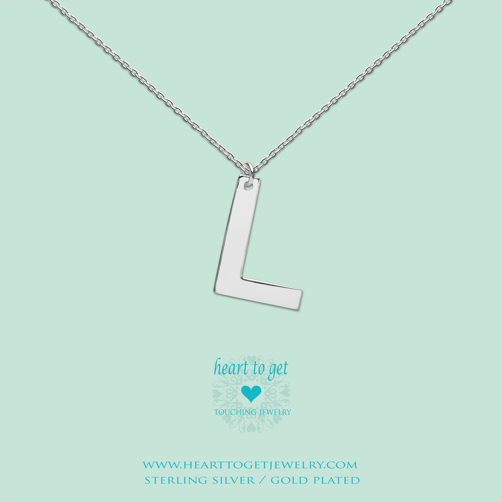 big initial L, silver and gold plated, Big Initial Collection, Heart to Get Jewelry
