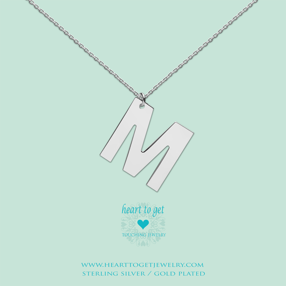 big initial M, silver and gold plated, Big Initial Collection, Heart to Get Jewelry