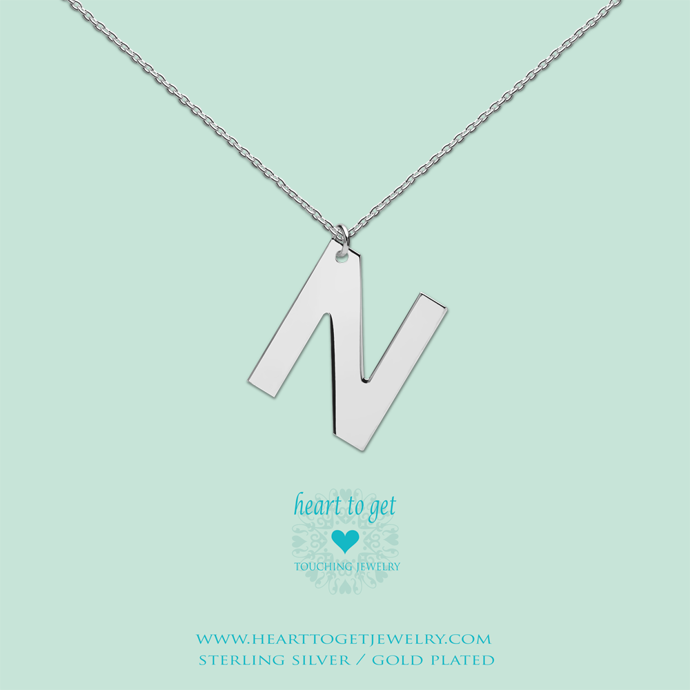 big initial N, silver and gold plated, Big Initial Collection, Heart to Get Jewelry