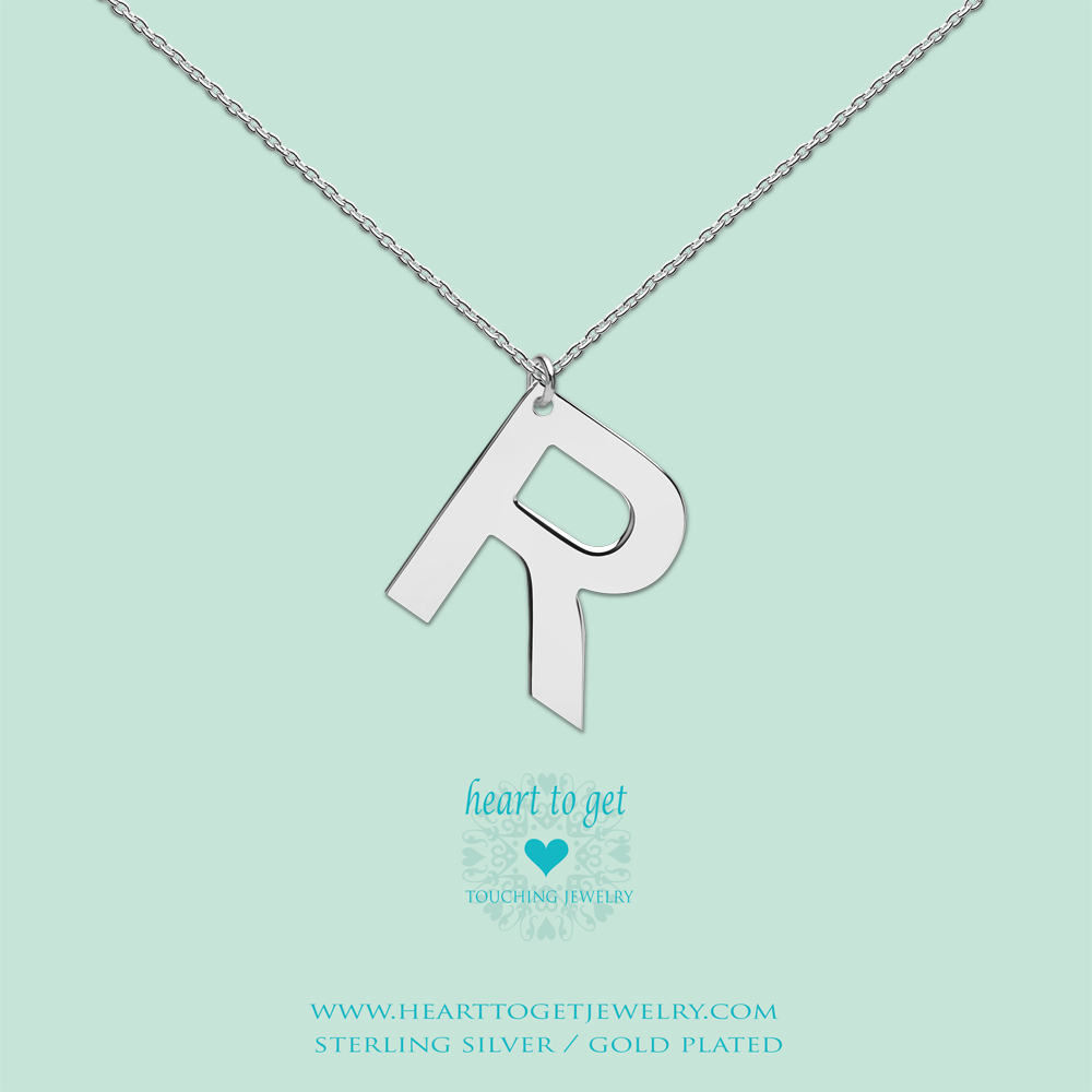big initial R, silver and gold plated, Big Initial Collection, Heart to Get Jewelry