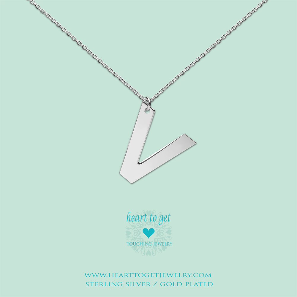 big initial V, silver and gold plated, Big Initial Collection, Heart to Get Jewelry