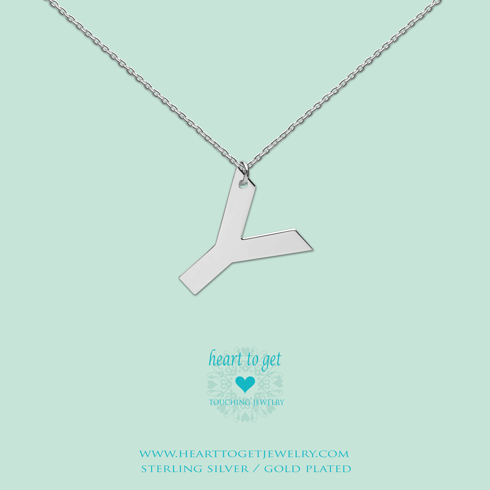 big initial Y, silver and gold plated, Big Initial Collection, Heart to Get Jewelry
