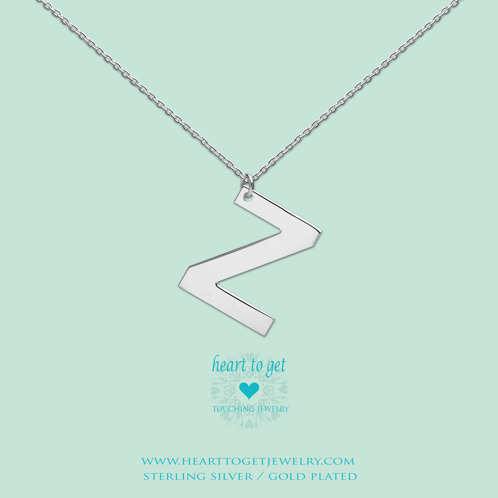 big initial Z, silver and gold plated, Big Initial Collection, Heart to Get Jewelry
