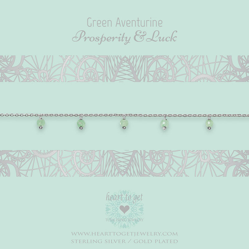 bracelet dangling gemstones Green Aventurine, Prosperity & Luck, silver and gold plated, €49,95 - €59,95, Gemstone collection, Heart to Get Jewelry