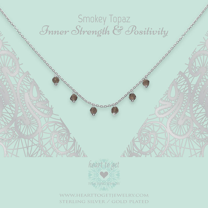 necklace dangling gemstones Smokey Topaz, Inner strength & Positivity, silver and gold plated, €59,95 - €69,95, Gemstone collection, Heart to Get Jewelry